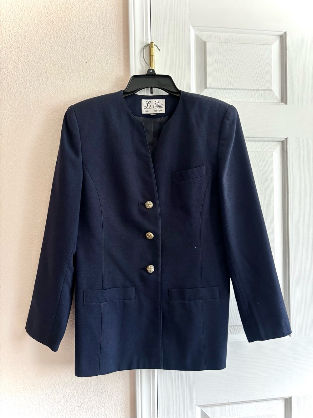 Vintage Le Suit Formal Navy Blue BlazerJacket Size 8 (Medium)
